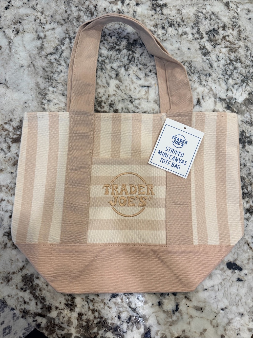 Trader Joe's VIRAL Striped Mini Canvas Tote Bag - Tan & Cream
